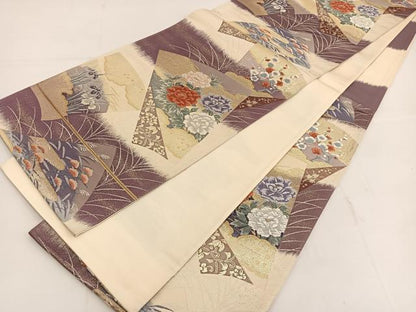平和屋着物◎六通柄袋帯 唐織 地紙繋ぎ文 金糸 正絹 逸品 BAAT3637ui