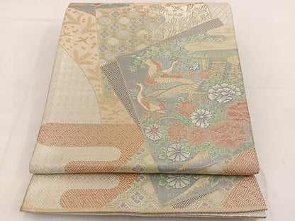 平和屋着物◎宝珠本佐賀錦 六通柄袋帯 正絹九百錦 色紙花鳥文 金銀糸 正絹 逸品 BAAT3639ui