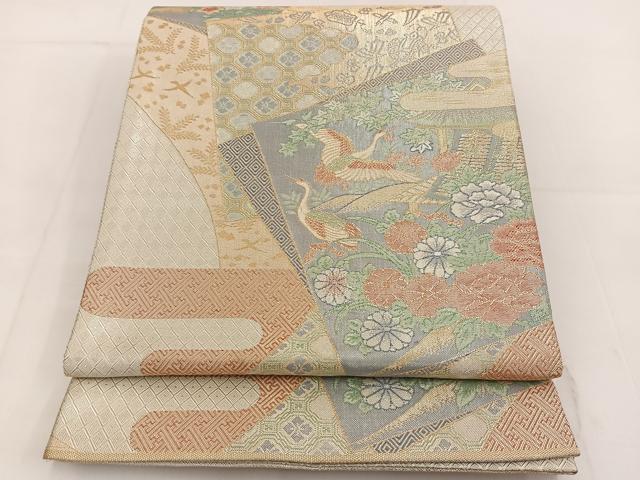 平和屋着物◎宝珠本佐賀錦 六通柄袋帯 正絹九百錦 色紙花鳥文 金銀糸 正絹 逸品 BAAT3639ui