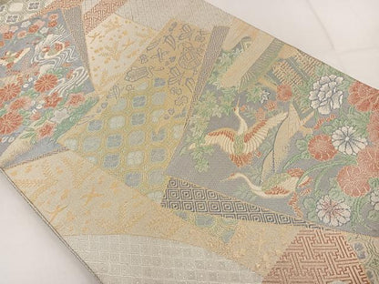 平和屋着物◎宝珠本佐賀錦 六通柄袋帯 正絹九百錦 色紙花鳥文 金銀糸 正絹 逸品 BAAT3639ui