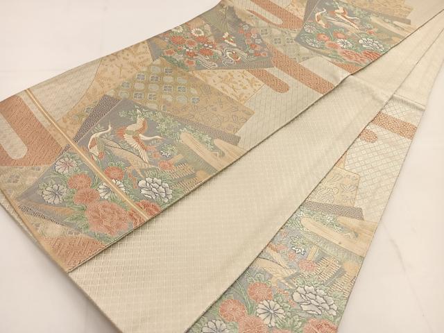平和屋着物◎宝珠本佐賀錦 六通柄袋帯 正絹九百錦 色紙花鳥文 金銀糸 正絹 逸品 BAAT3639ui