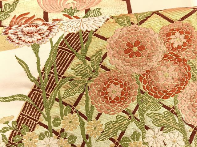 平和屋着物◎六通柄袋帯 唐織 間垣草花文 金糸 正絹 逸品 BAAT3641ui