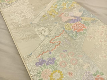 平和屋着物◎六通柄袋帯 唐織 屏風花鳥文 金銀糸 正絹 逸品 BAAT3844xa