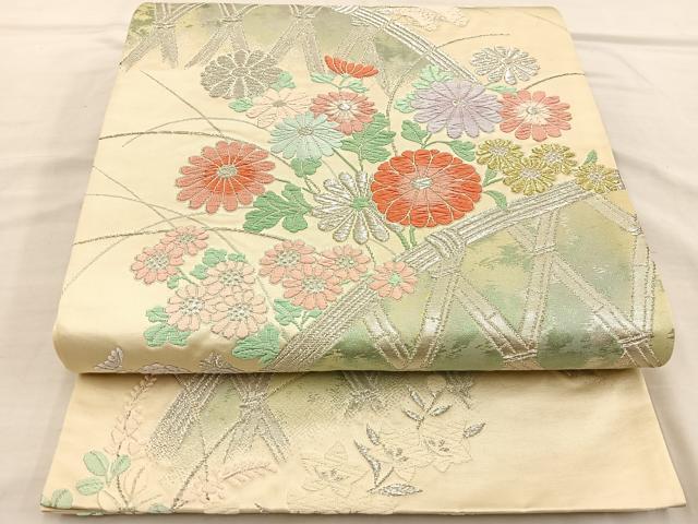 平和屋着物◎六通柄袋帯 唐織 間垣草花文 金銀糸 正絹 逸品 BAAT3846xa