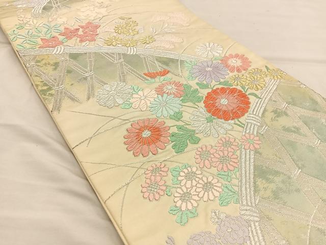 平和屋着物◎六通柄袋帯 唐織 間垣草花文 金銀糸 正絹 逸品 BAAT3846xa