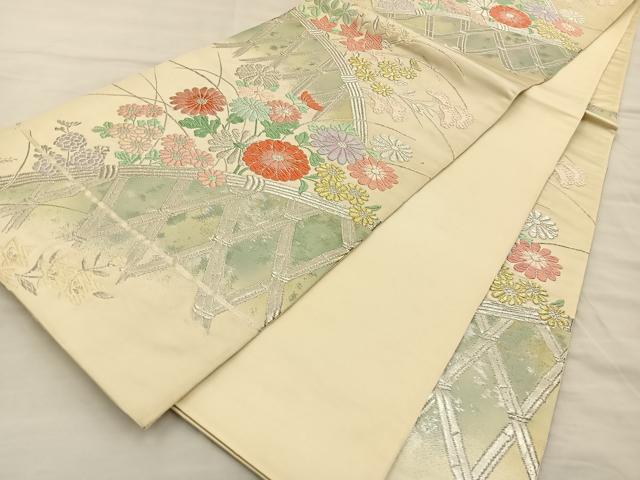 平和屋着物◎六通柄袋帯 唐織 間垣草花文 金銀糸 正絹 逸品 BAAT3846xa