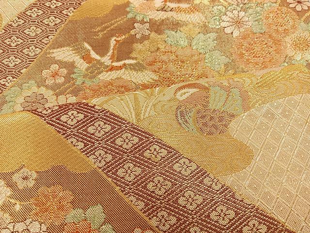 平和屋着物◎六通柄袋帯　花鳥風景文　金糸　正絹　逸品　BAAT3853xa