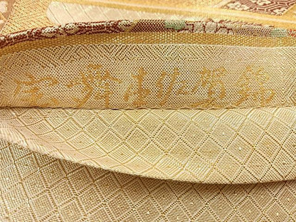 平和屋着物◎六通柄袋帯　花鳥風景文　金糸　正絹　逸品　BAAT3853xa