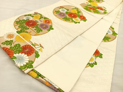平和屋着物◎六通柄袋帯 唐織 花丸文 金糸 正絹 逸品 BAAT3860xa