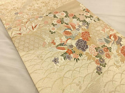 平和屋着物◎六通柄袋帯 唐織 間垣鴛鴦花文 金銀糸 正絹 逸品 BAAT3865xa