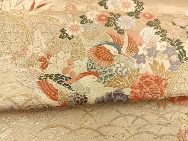平和屋着物◎六通柄袋帯 唐織 間垣鴛鴦花文 金銀糸 正絹 逸品 BAAT3865xa
