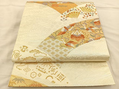 平和屋着物◎六通柄袋帯 唐織 地紙花鳥文 鶴 金銀糸 正絹 逸品 BAAT3866xa