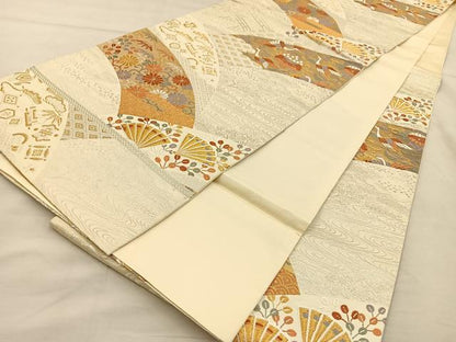 平和屋着物◎六通柄袋帯 唐織 地紙花鳥文 鶴 金銀糸 正絹 逸品 BAAT3866xa