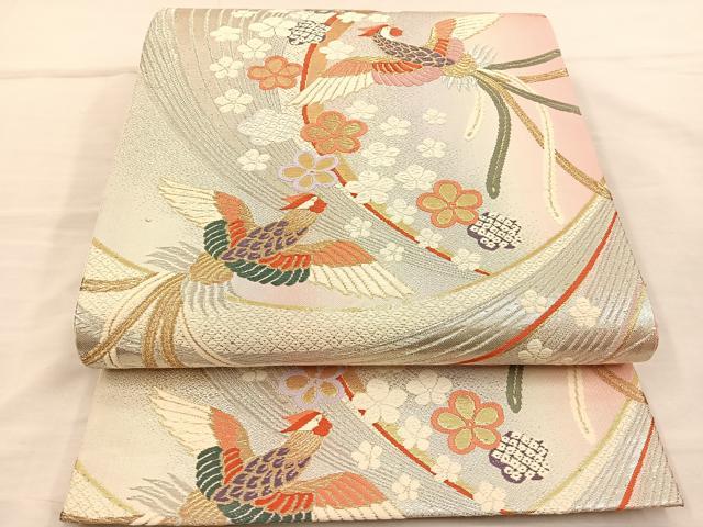 平和屋着物◎六通柄袋帯 唐織 尾長鳥花文 金銀糸 正絹 逸品 BAAT3868xa
