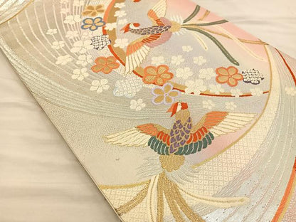 平和屋着物◎六通柄袋帯 唐織 尾長鳥花文 金銀糸 正絹 逸品 BAAT3868xa