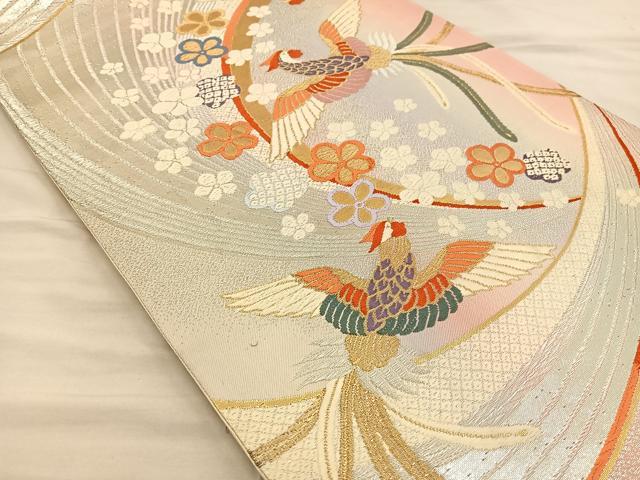 平和屋着物◎六通柄袋帯 唐織 尾長鳥花文 金銀糸 正絹 逸品 BAAT3868xa