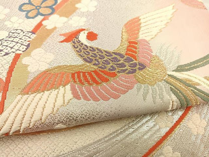 平和屋着物◎六通柄袋帯 唐織 尾長鳥花文 金銀糸 正絹 逸品 BAAT3868xa