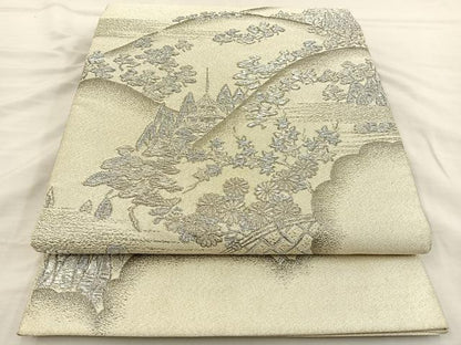 平和屋着物◎太鼓柄袋帯 綴れ 遠山風景文 プラチナ箔 正絹 逸品 BAAT3876xa