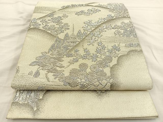 平和屋着物◎太鼓柄袋帯 綴れ 遠山風景文 プラチナ箔 正絹 逸品 BAAT3876xa