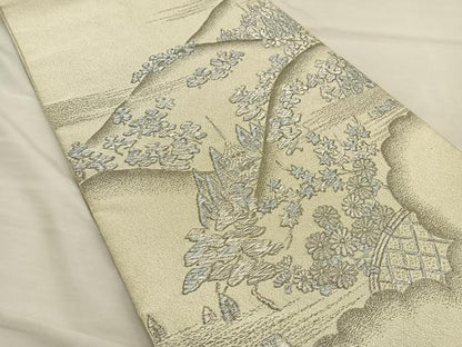 平和屋着物◎太鼓柄袋帯 綴れ 遠山風景文 プラチナ箔 正絹 逸品 BAAT3876xa