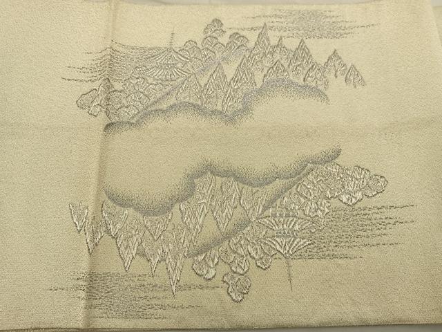 平和屋着物◎太鼓柄袋帯 綴れ 遠山風景文 プラチナ箔 正絹 逸品 BAAT3876xa