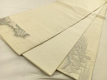 平和屋着物◎太鼓柄袋帯 綴れ 遠山風景文 プラチナ箔 正絹 逸品 BAAT3876xa