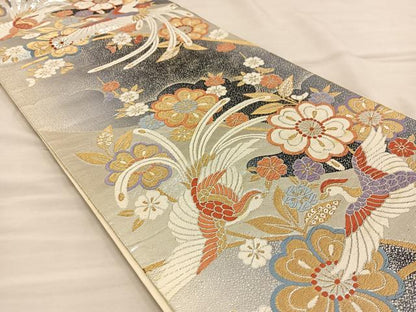 平和屋着物◎六通柄袋帯 唐織 尾長鳥花文 金銀糸 正絹 逸品 BAAT3878xa