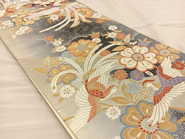 平和屋着物◎六通柄袋帯 唐織 尾長鳥花文 金銀糸 正絹 逸品 BAAT3878xa