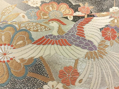 平和屋着物◎六通柄袋帯 唐織 尾長鳥花文 金銀糸 正絹 逸品 BAAT3878xa