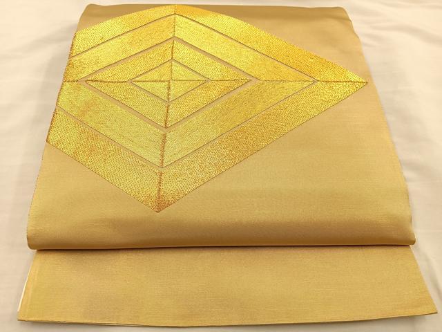 平和屋着物◎太鼓柄袋帯 駒刺繍 菱重ね文 金糸 引箔 正絹 逸品 BAAT3886xa