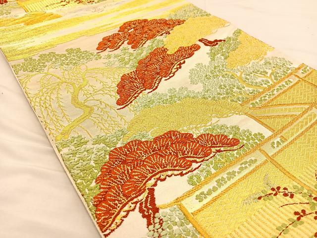 平和屋着物◎六通柄袋帯 枝松風景文 金糸 正絹 逸品 BAAT3893xa