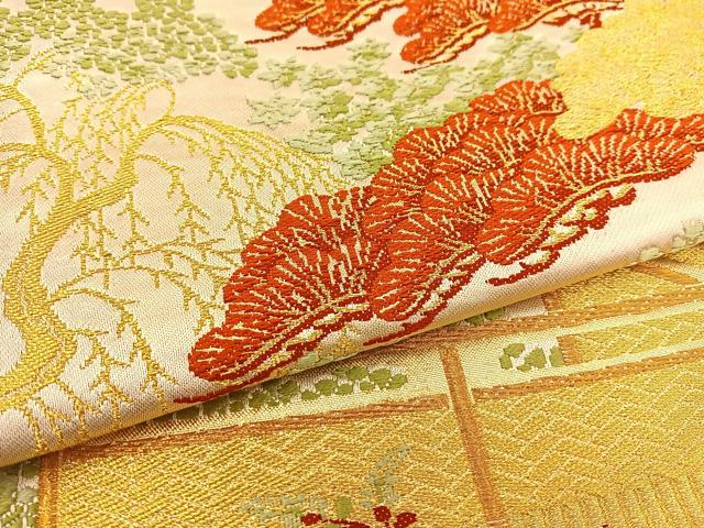 平和屋着物◎六通柄袋帯 枝松風景文 金糸 正絹 逸品 BAAT3893xa