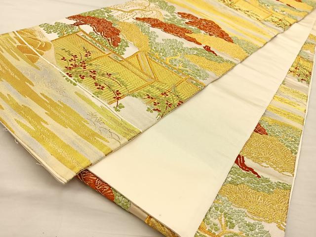 平和屋着物◎六通柄袋帯 枝松風景文 金糸 正絹 逸品 BAAT3893xa
