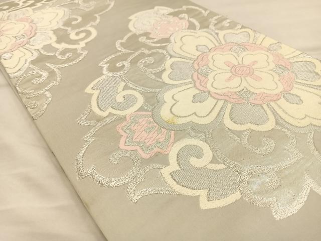 平和屋着物◎六通柄袋帯 唐織 正倉院花文 銀糸 正絹 逸品 BAAT3894xa