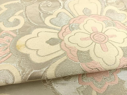 平和屋着物◎六通柄袋帯 唐織 正倉院花文 銀糸 正絹 逸品 BAAT3894xa