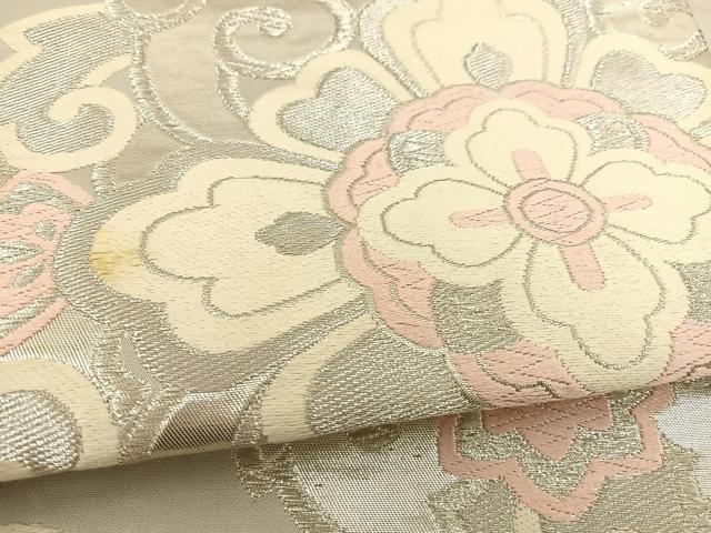 平和屋着物◎六通柄袋帯 唐織 正倉院花文 銀糸 正絹 逸品 BAAT3894xa