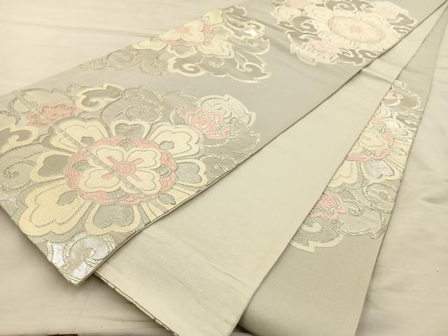 平和屋着物◎六通柄袋帯 唐織 正倉院花文 銀糸 正絹 逸品 BAAT3894xa