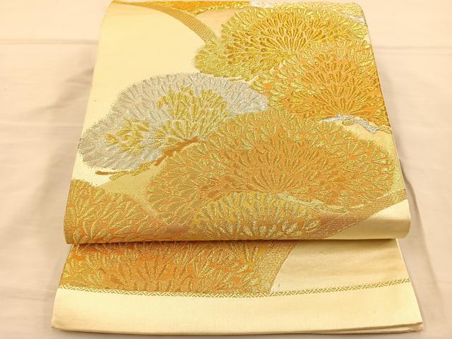 平和屋着物◎六通柄袋帯 松重ね 金銀糸 正絹 逸品 BAAT3896xa