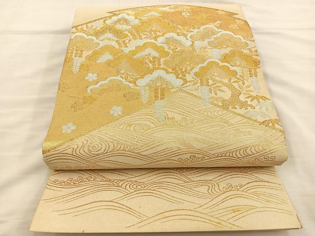 平和屋着物◎太鼓柄袋帯 綴れ 松皮取寿松文 金銀糸 正絹 逸品 BAAT3900xa