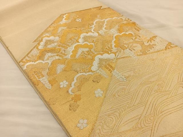 平和屋着物◎太鼓柄袋帯 綴れ 松皮取寿松文 金銀糸 正絹 逸品 BAAT3900xa