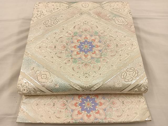 平和屋着物◎六通柄袋帯 唐織 花菱文 銀糸 正絹 逸品 BAAT3909xa