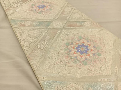 平和屋着物◎六通柄袋帯 唐織 花菱文 銀糸 正絹 逸品 BAAT3909xa