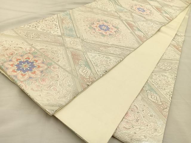 平和屋着物◎六通柄袋帯 唐織 花菱文 銀糸 正絹 逸品 BAAT3909xa
