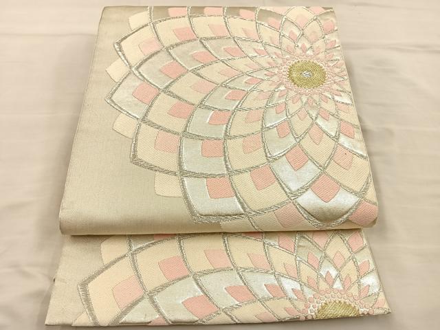 平和屋着物◎六通柄袋帯 唐織 幾何学花文 金銀糸 正絹 逸品 BAAT3910xa