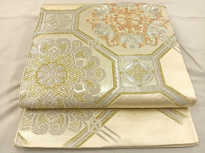 平和屋着物◎太鼓柄袋帯 駒刺繍 蜀江花文 金銀糸 正絹 逸品 BAAT3918xa