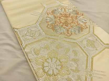 平和屋着物◎太鼓柄袋帯 駒刺繍 蜀江花文 金銀糸 正絹 逸品 BAAT3918xa