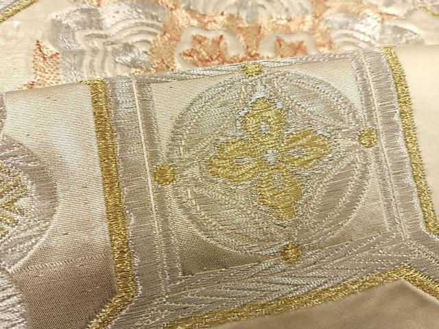 平和屋着物◎太鼓柄袋帯 駒刺繍 蜀江花文 金銀糸 正絹 逸品 BAAT3918xa