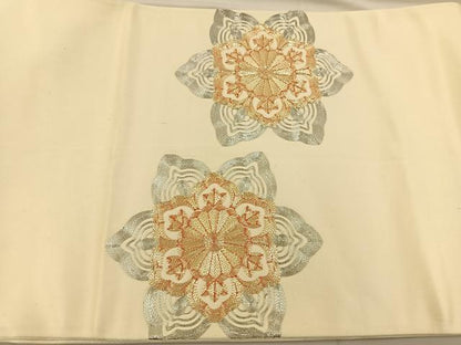 平和屋着物◎太鼓柄袋帯 駒刺繍 蜀江花文 金銀糸 正絹 逸品 BAAT3918xa
