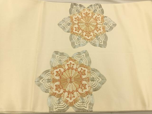 平和屋着物◎太鼓柄袋帯 駒刺繍 蜀江花文 金銀糸 正絹 逸品 BAAT3918xa