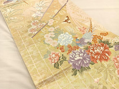 平和屋着物◎六通柄袋帯 唐織 花鳥文 金糸 正絹 逸品 BAAT3921xa